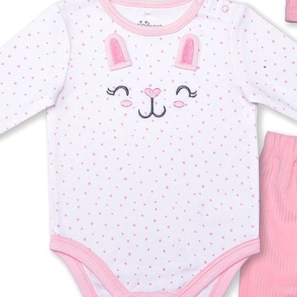 MINI BEAN NWT Polka Dot Happy Bunny Long-Sleeve Bodysuit Set - Picture 2 of 4